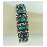 Signed FMA 5-Stone Turquoise Cuff Bracelet