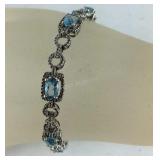 Blue Topaz Tennis Bracelet, 10.8 grams, Sterling