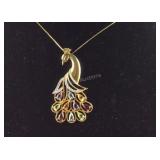 Multi Gemstone Peacock Necklace Gold over Silver,