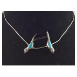 Two Birds Beaded Silver Necklace, size 16"