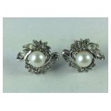 Pearl & CZ Stud Earrings, 4.1 grams, Sterling