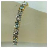 Gold Tone Genuine Diamond & Blue Topaz Tennis