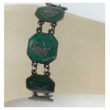 Vintage Green Enamel SIAM Bracelet, 14.2 grams,