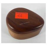 Wooden box of coins and tokens