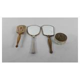 Vanity items, includes two hand mirrors, brush,