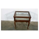 Glass sided display table, single drawer, Queen