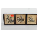 Three framed needlepoints, 5.5" x 5.5"