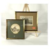 Two colorized etching prints, both nicely framed