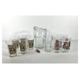 Coca-Cola pitcher, glasses and bottle opener