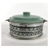 Stoneware casserole with stand,  made in USA,