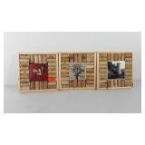 Three wine cork and wood trivets, 8.5" x 8.5"