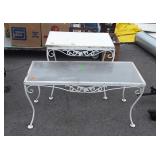 Two Outdoor Tables, wrought iron framed, 36"