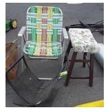 3pc misc. Lot, fire wood log holder, stool seat,