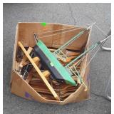 Box lot with wooden Clothes hangers, and Ship