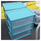 Two Sterlite 3-Drawer Bin Organizers teal color