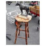 Rattan Counter Stool, plus Bronze Horse figure