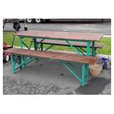 Picnic Table with 2 benches, angle iron framed,