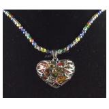 Murano style multi gemstone 20in heart pendant