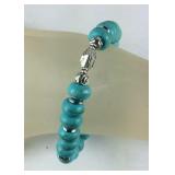 Blue howlite beaded silvertone stretch bracelet