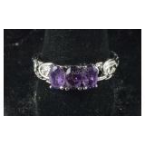 Size 10 amethyst 3 stone 5ct stainless ring