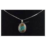 Sterling silver turquoise pendant necklace 32in