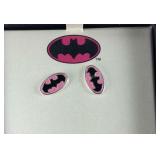 Batman pink logo stud earrings silvertone