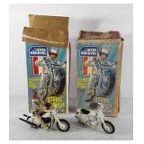 Two Evel Knievel stunt cycles with boxes, only