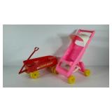 Plastic wagon and dolls stroller