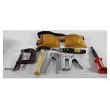 Tools, includes tool belt, staple gun, pop rivet