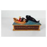 Jonah and the Whale cast iron coin bank, 2.5" x