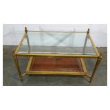 Heavy brass table, glass top, 24 x 38, damage as