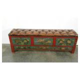 Painted bench, features dovetail joints, tufted