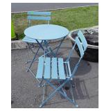3pc Balcony Table Set, metal and blue painted,