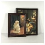 Two early framed prints, includes a Heyer cat