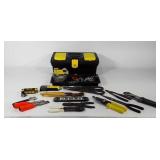 Stanley 16" toolbox and contents, wire strippers,