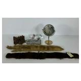 Ladies accessory group, includes mirror, fur