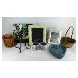 Home decor group, includes frames, baskets, mugs