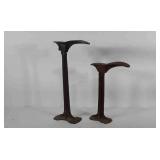 Cast iron cobbler shoe forms, stands are 19" and