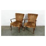 Pair of upholstered Queen Anne style arm chairs,