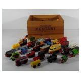 Toys, wooden crate full of Thomas the Train and