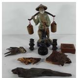 Mixed group, includes driftwood, brass koi fish,