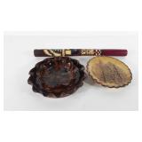 Mixed group, includes wooden flute, artist signed