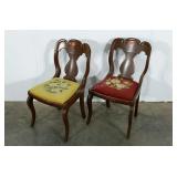 Needlework seat chairs, yellow and red, both pads