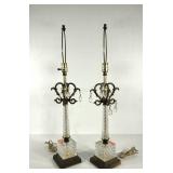 Glass and metal table lamps, each is missing a