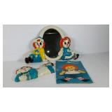 Raggedy Ann and Andy wall art and paper