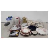 Stangl Pottery plates, Corning mugs,  poly