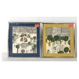 Pair of small prints, depicting Spanish town