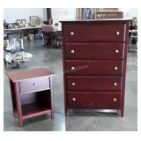 Two pc Bedroom Furniture lot, Nightstand with a 5