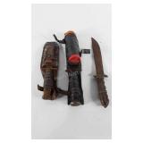 Three knives, two with sheaths