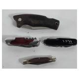 Four folding knives, one is old timer